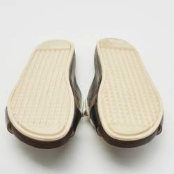 Pre Owned Fendi Black/Brown Leather Flowerland Stud Criss Cross Flat Slides Size 41