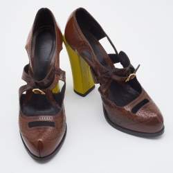 Pre Owned Fendi Brown Laser Cut Leather Chameleon Pumps Size 41