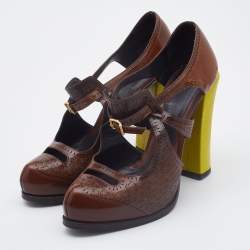 Pre Owned Fendi Brown Laser Cut Leather Chameleon Pumps Size 41