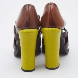 Pre Owned Fendi Brown Laser Cut Leather Chameleon Pumps Size 41