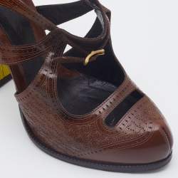 Pre Owned Fendi Brown Laser Cut Leather Chameleon Pumps Size 41
