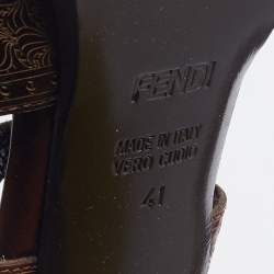 Pre Owned Fendi Brown Laser Cut Leather Chameleon Pumps Size 41