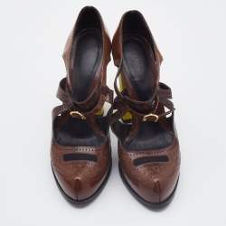 Pre Owned Fendi Brown Laser Cut Leather Chameleon Pumps Size 41