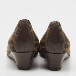 Fendi Brown Zucca Canvas and Leather Logo Wedge Pumps Size 38