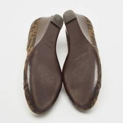 Fendi Brown Zucca Canvas and Leather Logo Wedge Pumps Size 38
