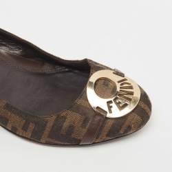 Fendi Brown Zucca Canvas and Leather Logo Wedge Pumps Size 38