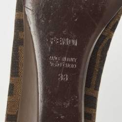 Fendi Brown Zucca Canvas and Leather Logo Wedge Pumps Size 38