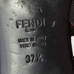 Pre Owned Fendi Brown/Black Zucca Mesh and Leather Colibri Slingback Flats Size 37.5