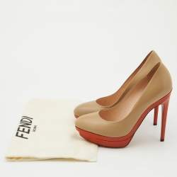 Pre Owned Fendi Light Brown Leather Double Platform Pumps Size 38.5