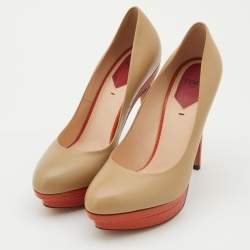 Pre Owned Fendi Light Brown Leather Double Platform Pumps Size 38.5