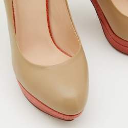 Pre Owned Fendi Light Brown Leather Double Platform Pumps Size 38.5