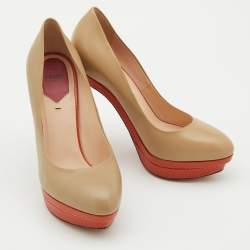 Pre Owned Fendi Light Brown Leather Double Platform Pumps Size 38.5