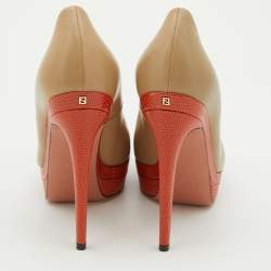 Pre Owned Fendi Light Brown Leather Double Platform Pumps Size 38.5