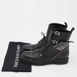 Pre Owned Fendi Black Leather Embellished Buckle Ankle Boots Size 39