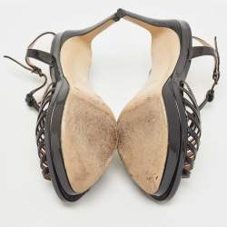 Pre Owned Fendi Black Patent Leather Strappy Platform Ankle Strap Sandals Size 37