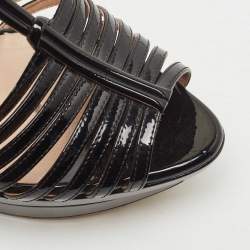 Pre Owned Fendi Black Patent Leather Strappy Platform Ankle Strap Sandals Size 37
