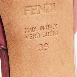Fendi Pink Patent Leather Peep Toe Zucca Heel Slide Sandals Size 39