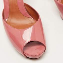 Fendi Pink Patent Leather Peep Toe Zucca Heel Slide Sandals Size 39