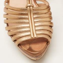 Pre Owned Fendi Metallic Leather T-Bar Platform Strappy Sandals Size 37