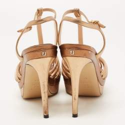 Pre Owned Fendi Metallic Leather T-Bar Platform Strappy Sandals Size 37