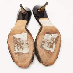 Fendi Brown/Black Zucca Canvas and Patent Leather Slide Sandals Size 39