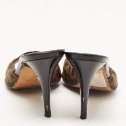 Fendi Brown/Black Zucca Canvas and Patent Leather Slide Sandals Size 39