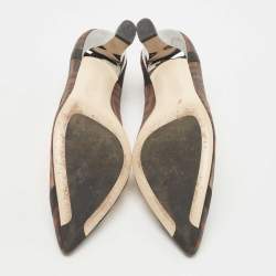 مملوكة مسبقًا Fendi Brown/Black Zucca Mesh And Leather Colibri Pointed Toe Pumps Size 39.5