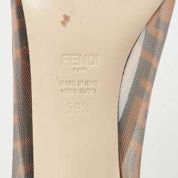 مملوكة مسبقًا Fendi Brown/Black Zucca Mesh And Leather Colibri Pointed Toe Pumps Size 39.5