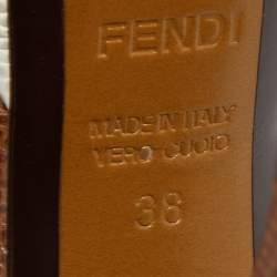 Pre Owned Fendi Brown/White Lizard Embossed Leather Loafer Pumps Size 38