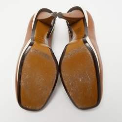 Pre Owned Fendi Brown/White Lizard Embossed Leather Loafer Pumps Size 38