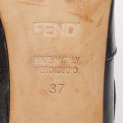 Pre Owned Fendi Black/Brown Leather and Zucca Canvas Envelope Ankle Booties Size 37