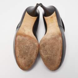 Pre Owned Fendi Black/Brown Leather and Zucca Canvas Envelope Ankle Booties Size 37