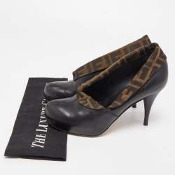 Pre Owned Fendi Black/Brown Leather and Zucca Canvas Envelope Ankle Booties Size 37