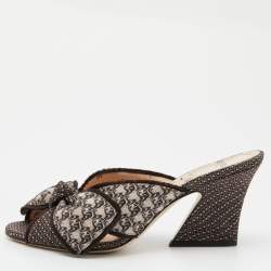 Fendi Brown Fabric Knotted Slide Sandals Size 38.5