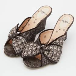 Fendi Brown Fabric Knotted Slide Sandals Size 38.5