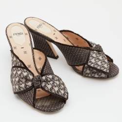Fendi Brown Fabric Knotted Slide Sandals Size 38.5