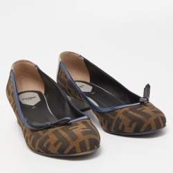 Pre Owned Fendi Brown Tobacco Zucca Canvas And Lizard Embossed Leather Bow Block Heel Pumps Size 38