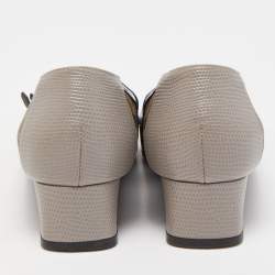 Pre Owned Fendi Brown Tobacco Zucca Canvas And Lizard Embossed Leather Bow Block Heel Pumps Size 38