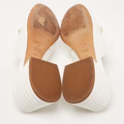 Fendi White Croc Embossed Leather Block Heel Slide Sandals Size 37.5