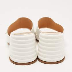Fendi White Croc Embossed Leather Block Heel Slide Sandals Size 37.5