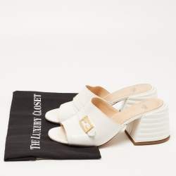 Fendi White Croc Embossed Leather Block Heel Slide Sandals Size 37.5