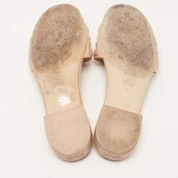 Pre Owned Fendi Beige Leather FF Flat Slides Size 39