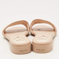 Pre Owned Fendi Beige Leather FF Flat Slides Size 39