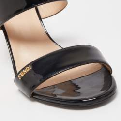 Fendi Black Patent Leather Wedge Slide Sandals Size 41