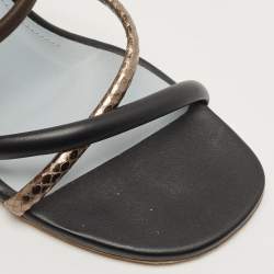 Pre Owned Fendi  Tri Color Leather and Watersnake Leaather Firts F Strappy Sandals Size 41