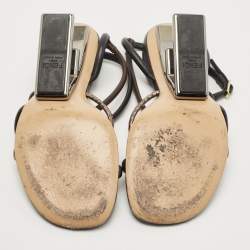 Pre Owned Fendi  Tri Color Leather and Watersnake Leaather Firts F Strappy Sandals Size 41