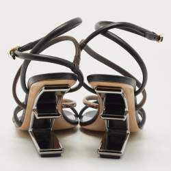 Pre Owned Fendi  Tri Color Leather and Watersnake Leaather Firts F Strappy Sandals Size 41