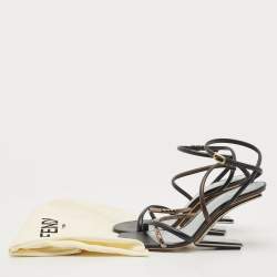 Pre Owned Fendi  Tri Color Leather and Watersnake Leaather Firts F Strappy Sandals Size 41