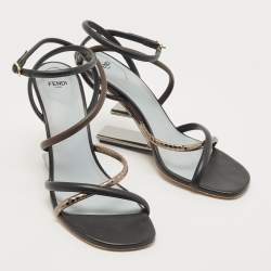 Pre Owned Fendi  Tri Color Leather and Watersnake Leaather Firts F Strappy Sandals Size 41