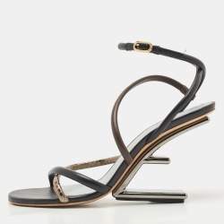 Pre Owned Fendi  Tri Color Leather and Watersnake Leaather Firts F Strappy Sandals Size 41